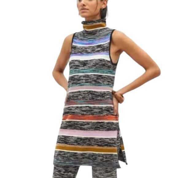 Anthropologie Maeve Space-Dyed Stripe Knit Tunic Top Dress Mock-Neck Sleeveless - Picture 1 of 16